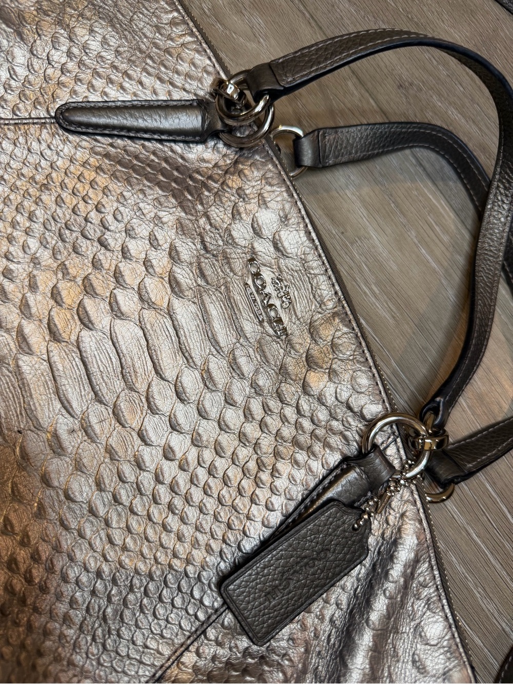 Coach Metallic Python-Embossed Shoulder Bag - Silver - Picture 3 of 11